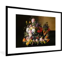 PosterMonkey Fotolijst incl. Poster - Stilleven met bloemen en fruit - Kunstwerk - Oude meesters - 120x80 cm - Posterlijst