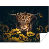 PosterMonkey Poster Schotse hooglander - Bloemen - Koe - Botanisch - Dieren - 120x90 cm