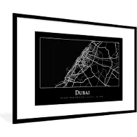 PosterMonkey Fotolijst incl. Poster - Stadskaart - Dubai - Kaart - Plattegrond - 120x80 cm - Posterlijst