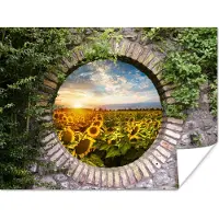 PosterMonkey Poster Zonnebloemen - Doorkijk - Bloemen - Zon - 80x60 cm