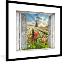 PosterMonkey Fotolijst incl. Poster - Bloemen - Molen - Lente - Doorkijk - 40x40 cm - Posterlijst
