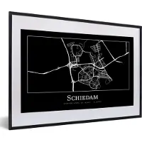 PosterMonkey Fotolijst incl. Poster - Kaart - Schiedam - Plattegrond - Stadskaart - 60x40 cm - Posterlijst