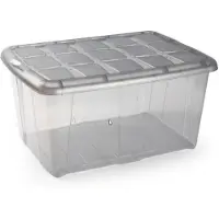 Forte Plastics 1x Opslagbakken/organizers met deksel 60 liter 63 x 46 x 32 transparant/grijs - Opbergbox