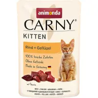Animonda Carny 12x85g Kitten Maaltijdzakjes Rund + Gevogelte Kattenvoer