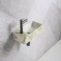 Guido Gusto Fonteinset Mia 40.5x20x10.5cm marmerlook wit groen links inclusief fontein kraan, sifon en afvoerplug gun metal
