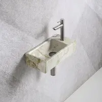 Guido Gusto Fonteinset Mia 40.5x20x10.5cm marmerlook wit groen rechts inclusief fontein kraan, sifon en afvoerplug RVS