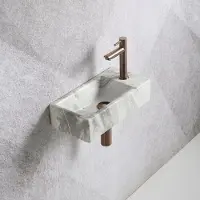 Guido Gusto Fonteinset Mia 40.5x20x10.5cm marmerlook wit grijs rechts inclusief fontein kraan, sifon en afvoerplug copper