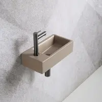 Guido Gusto Fonteinset Mia 40.5x20x10.5cm mat beige links inclusief fontein kraan, sifon en afvoerplug gun metal