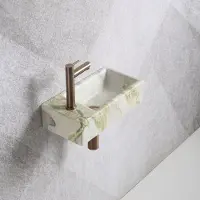 Guido Gusto Fonteinset Mia 40.5x20x10.5cm marmerlook wit groen links inclusief fontein kraan, sifon en afvoerplug copper