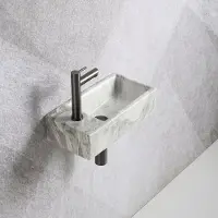 Guido Gusto Fonteinset Mia 40.5x20x10.5cm marmerlook wit grijs links inclusief fontein kraan, sifon en afvoerplug gun metal