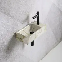 Guido Gusto Fonteinset Mia 40.5x20x10.5cm marmerlook wit groen rechts inclusief fontein kraan, sifon en afvoerplug mat zwart
