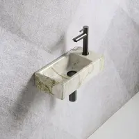 Guido Gusto Fonteinset Mia 40.5x20x10.5cm marmerlook wit groen rechts inclusief fontein kraan, sifon en afvoerplug gun metal