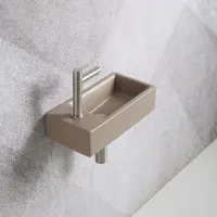 Guido Gusto Fonteinset Mia 40.5x20x10.5cm mat beige links inclusief fontein kraan, sifon en afvoerplug RVS