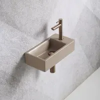 Guido Gusto Fonteinset Mia 40.5x20x10.5cm mat beige rechts inclusief fontein kraan, sifon en afvoerplug copper