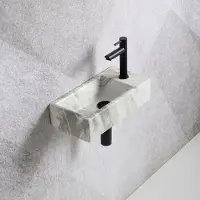 Guido Gusto Fonteinset Mia 40.5x20x10.5cm marmerlook wit grijs rechts inclusief fontein kraan, sifon en afvoerplug mat zwart