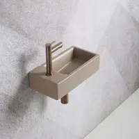 Guido Gusto Fonteinset Mia 40.5x20x10.5cm mat beige links inclusief fontein kraan, sifon en afvoerplug copper
