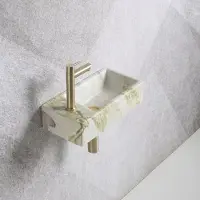 Guido Gusto Fonteinset Mia 40.5x20x10.5cm marmerlook wit groen links inclusief fontein kraan, sifon en afvoerplug mat goud