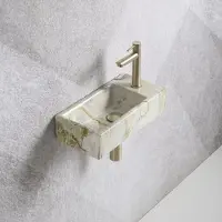 Guido Gusto Fonteinset Mia 40.5x20x10.5cm marmerlook wit groen rechts inclusief fontein kraan, sifon en afvoerplug mat goud