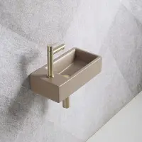Guido Gusto Fonteinset Mia 40.5x20x10.5cm mat beige links inclusief fontein kraan, sifon en afvoerplug mat goud