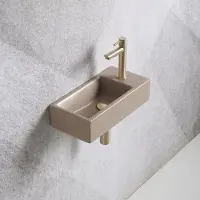 Guido Gusto Fonteinset Mia 40.5x20x10.5cm mat beige rechts inclusief fontein kraan, sifon en afvoerplug mat goud
