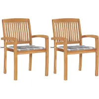 vidaXL Tuinstoelen 2 st met grijs geruite kussens massief teakhout