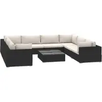 vidaXL 9-delige Loungeset met kussens poly rattan zwart