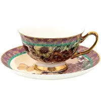 Clayre & Eef Kop en schotel 200 ml Paars Porselein Vlinder Servies Paars Servies