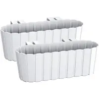 Prosperplast Set van 2x stuks kunststof rechthoekige balkon plantenbakken/bloembakken met haken wit 38 cm - Plantenbakken