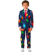 Suitmeister kostuum met stropdas donkerblauw/groen/rood Multi Jongens Polyester Klassieke kraag - maat 128/140