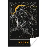 PosterMonkey Poster Hagen - Duitsland - Kaart - Plattegrond - Goud - Stadskaart - 40x60 cm