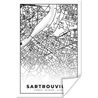 PosterMonkey Poster Stadskaart - Plattegrond - Sartrouville - Kaart - Frankrijk - Zwart wit - 40x60 cm