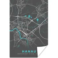 PosterMonkey Poster Hanau – Stadskaart – Blauw – Plattegrond – Stadskaart – Kaart - Duitsland - 40x60 cm
