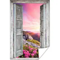 PosterMonkey Poster Bergen - Landschap - Doorkijk - Bloemen - 40x60 cm