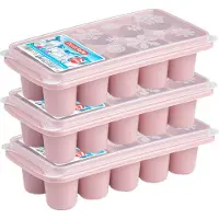 PlasticForte ijsklontjes bakjes - grote ijsblokken van 6.5 cm - 4x stuks - trays met deksel van 10 vakjes - kunststof - roze
