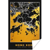 PosterMonkey Poster Hong Kong - Stadskaart - Goud - Plattegrond - Kaart - 40x60 cm