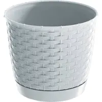 Prosperplast Ronde gevlochten plantenpot/bloempot kunststof dia 14.5 cm en hoogte 12.5 cm in het parel wit