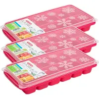 PlasticForte Tray met ijsblokjes - 4x stuks - ijsklontjes vormpjes - 12 vakjes - kunststof - roze - 26 x 12 cm