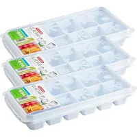 PlasticForte Tray met ijsblokjes - 4x stuks - ijsklontjes vormpjes - 12 vakjes - kunststof - wit - 26 x 12 cm