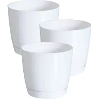 Prosperplast Plantenpot/bloempot met opvangschaal - Set van 3x stuks - kunststof - parel wit D24 x H22 cm - binnen/buiten