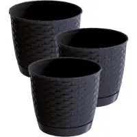 Prosperplast 3x stuks ronde gevlochten plantenpotten/bloempotten kunststof dia 25 cm en hoogte 22 cm in het antraciet grijs