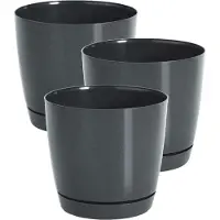 Prosperplast Plantenpot/bloempot met opvangschaal - Set van 3x stuks - kunststof - antraciet D28 x H26 cm - binnen/buiten