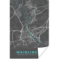 PosterMonkey Poster Duitsland – Blauw – Waiblingen – Stadskaart – Kaart – Plattegrond - 40x60 cm