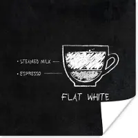 PosterMonkey Poster Flat White - Quotes - Koffie - Tekst - Vintage - 100x100 cm XXL