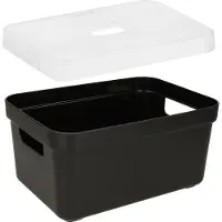 Sunware Opbergboxes - manden - 4x stuks - zwart - 5 liter - kunststof - transparante deksel - 25 x 18 x 12 cm