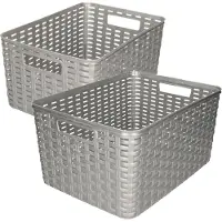 Forte Plastics Set van 6x stuks opbergboxen/opbergmandjes rotan zilver kunststof met inhoud 10 en 18 liter
