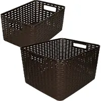 Forte Plastics Set van 6x stuks opbergboxen/opbergmandjes rotan donkerbruin kunststof met inhoud 10 en 18 liter