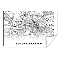 PosterMonkey Poster Kaart - Stadskaart - Frankrijk - Toulouse - Plattegrond - Zwart wit - 90x60 cm