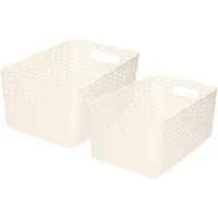 Forte Plastics Set van 7x stuks opbergboxen/opbergmandjes rotan parel wit kunststof met inhoud 6 en 10 liter
