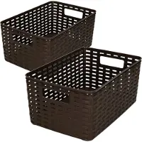 Forte Plastics Set van 8x stuks opbergboxen/opbergmandjes rotan donkerbruin kunststof met inhoud 6 en 10 liter