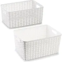 Forte Plastics Opbergboxen / opbergmandjes set - 5x stuks - rotan kunststof - wit - met inhoud 10 en 18 liter